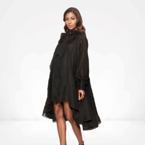 Onyx High-Low Tie-Neck Tunic Dress