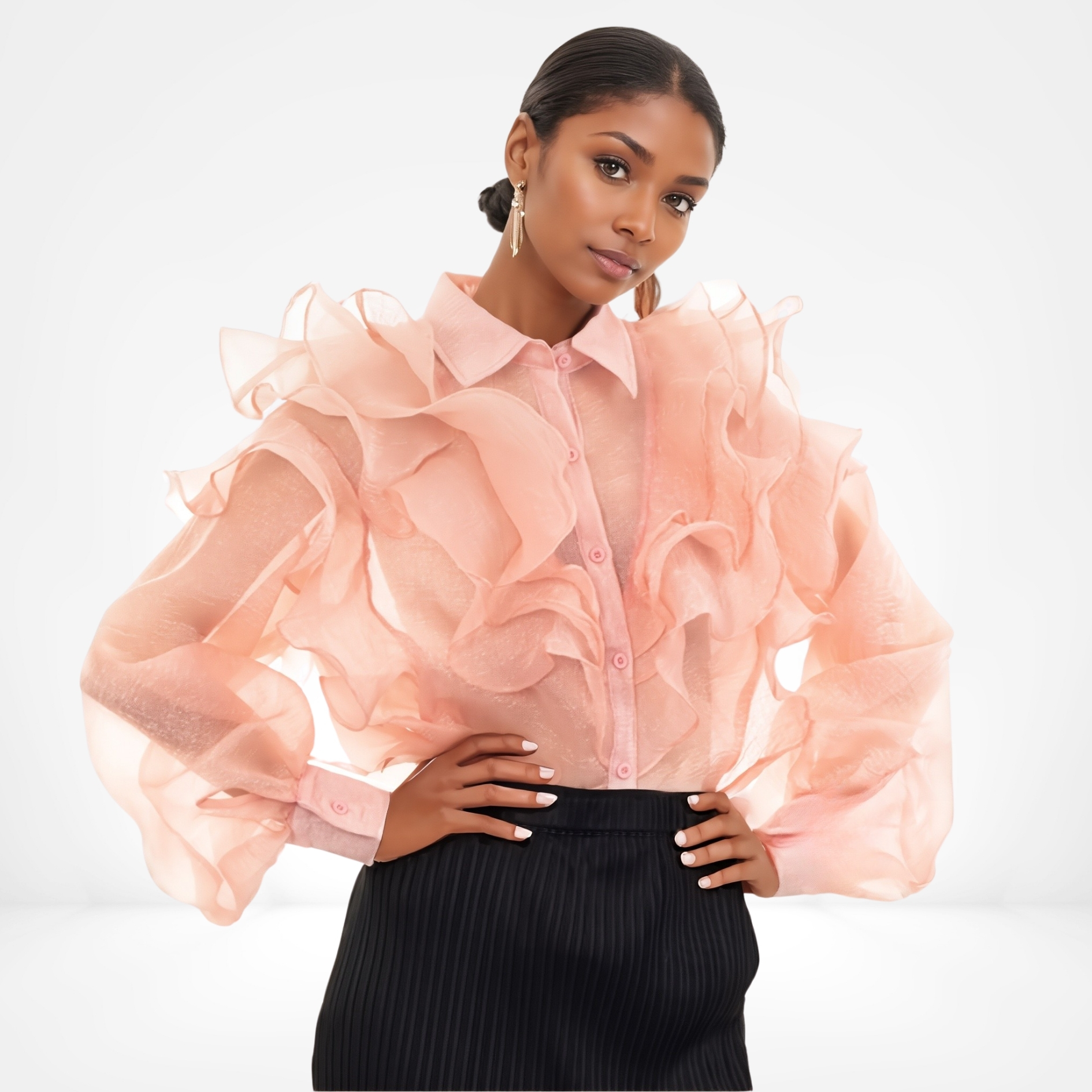 Peach Ruffle Organza Blouse