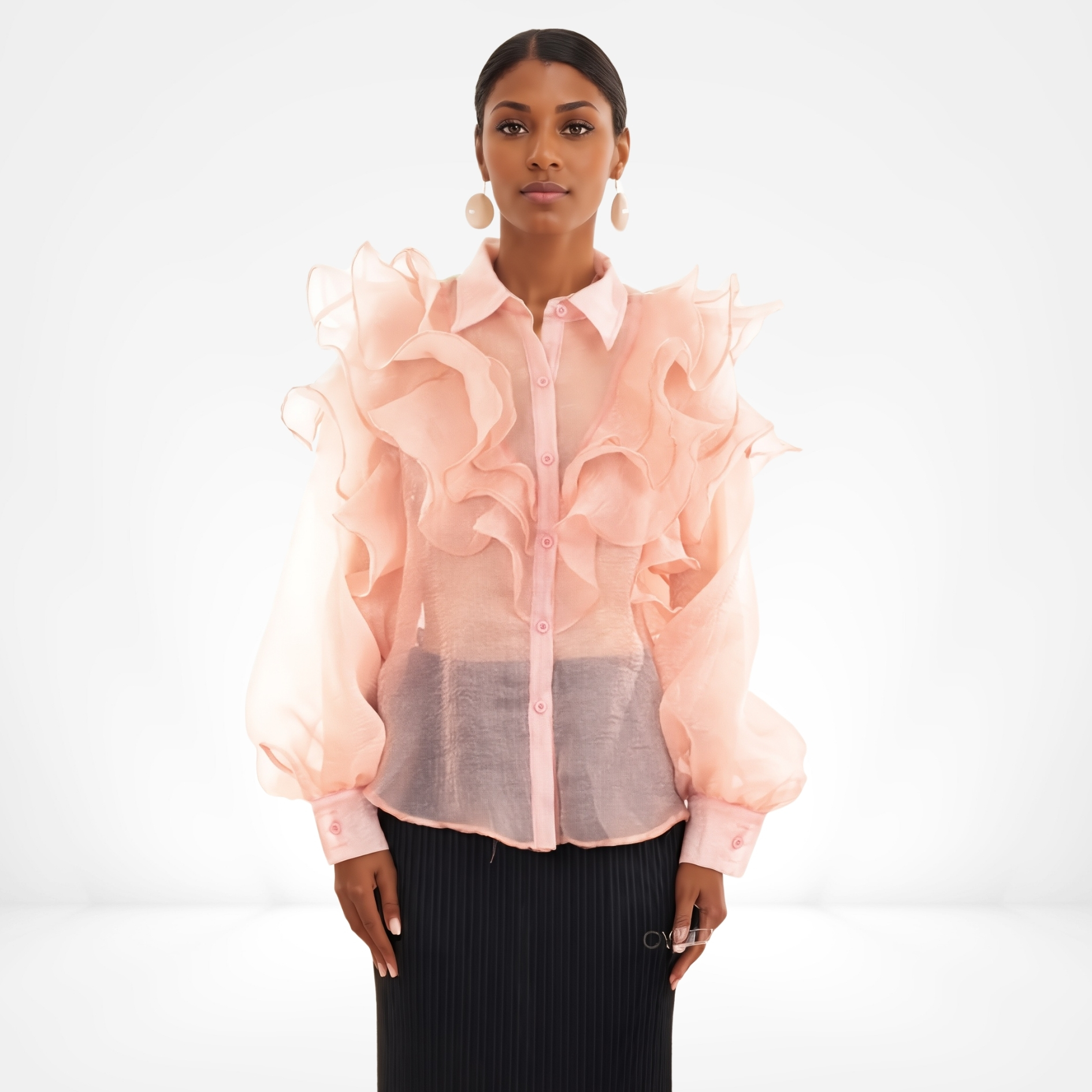 Peach Ruffle Organza Blouse - Image 2