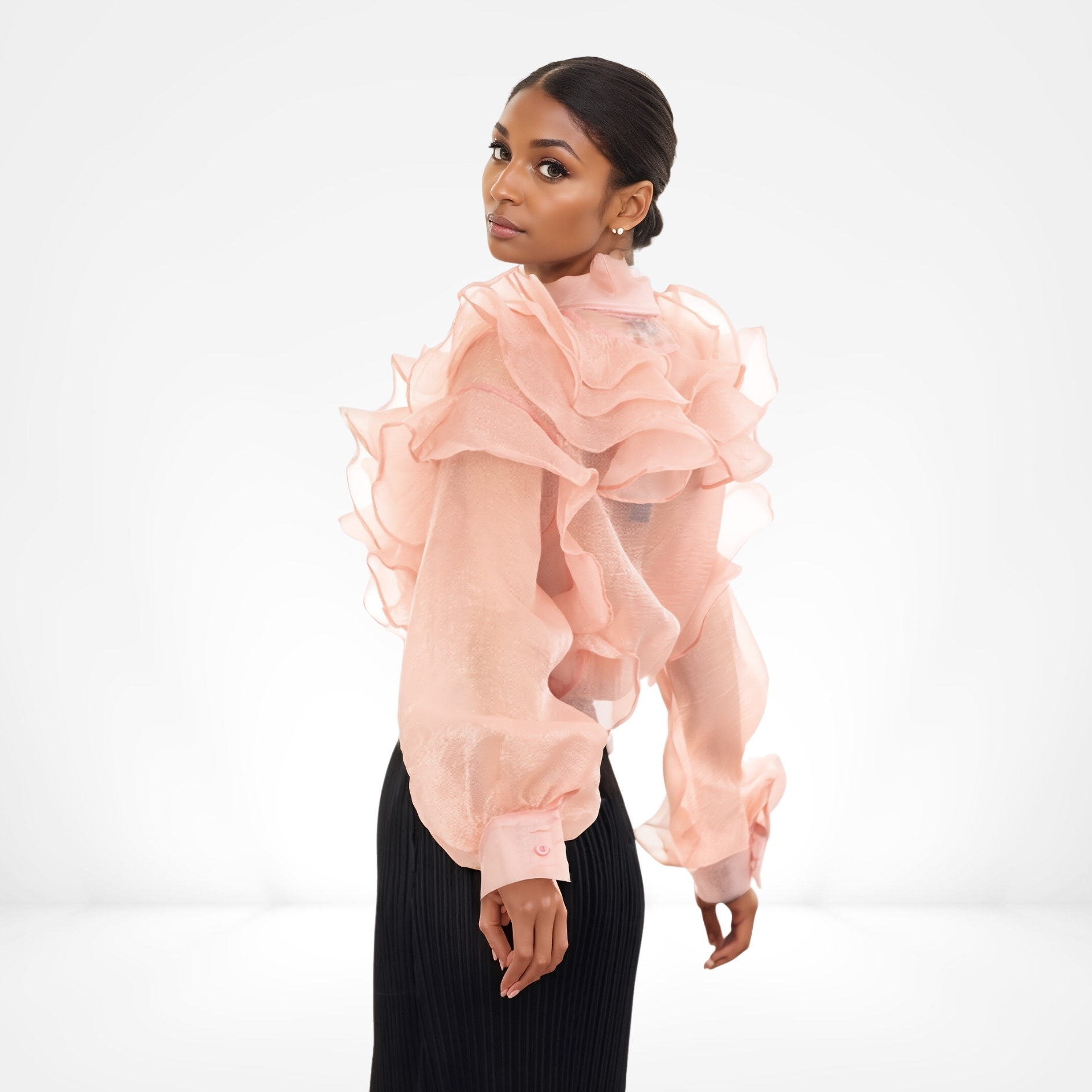 Peach Ruffle Organza Blouse - Image 3