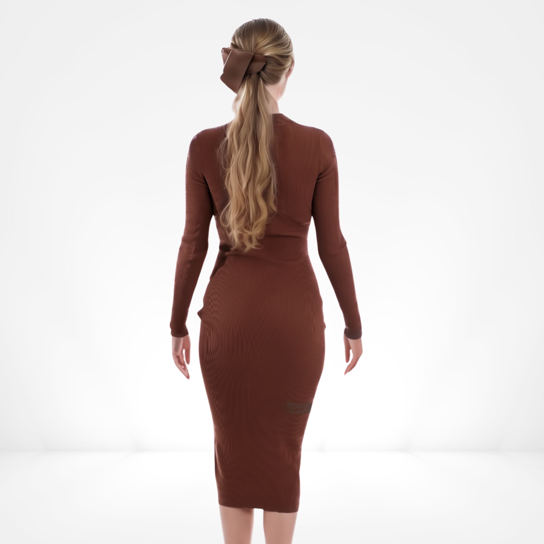 Umber Ruched Knit Midi Dress - Image 3