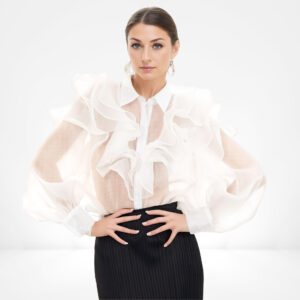 White Ruffle Organza Blouse