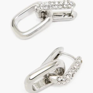 Half Pave Diamante Link Hoop Earrings